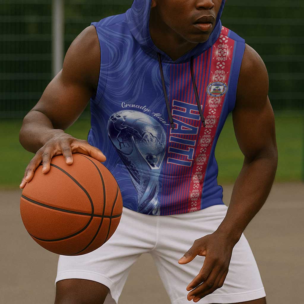 Custom Afro-Haiti Football Sleeveless Hoodie 2026 Grenadye Alaso Blue Version - Wonder Print Shop
