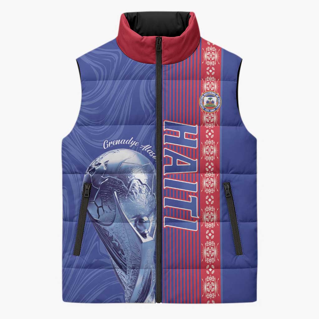 Custom Afro-Haiti Football Sleeveless Puffer Jacket 2026 Grenadye Alaso Blue Version - Wonder Print Shop