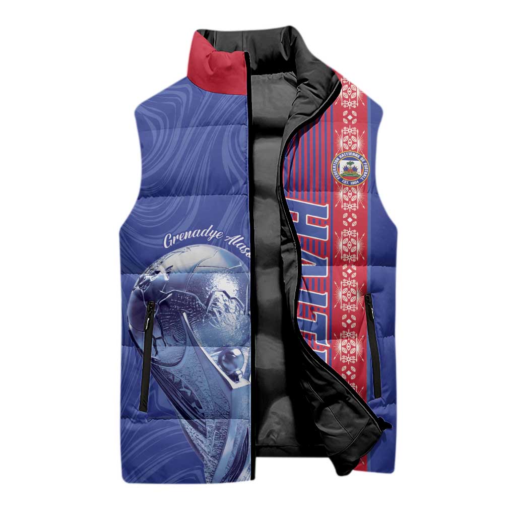 Custom Afro-Haiti Football Sleeveless Puffer Jacket 2026 Grenadye Alaso Blue Version - Wonder Print Shop