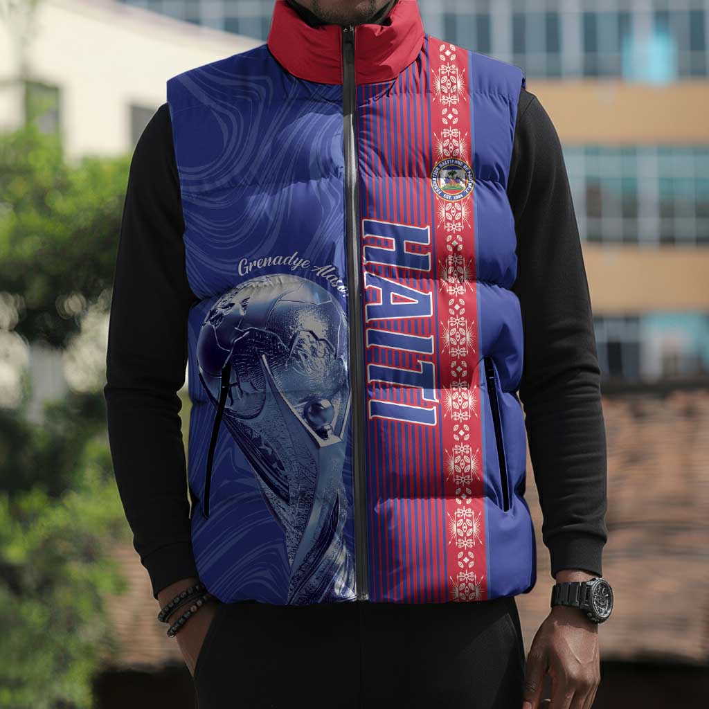 Custom Afro-Haiti Football Sleeveless Puffer Jacket 2026 Grenadye Alaso Blue Version - Wonder Print Shop