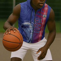 Custom Afro-Haiti Football Sleeveless Zip Hoodie 2026 Grenadye Alaso Blue Version - Wonder Print Shop