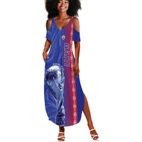 Custom Afro-Haiti Football Summer Maxi Dress 2026 Grenadye Alaso Blue Version LT14