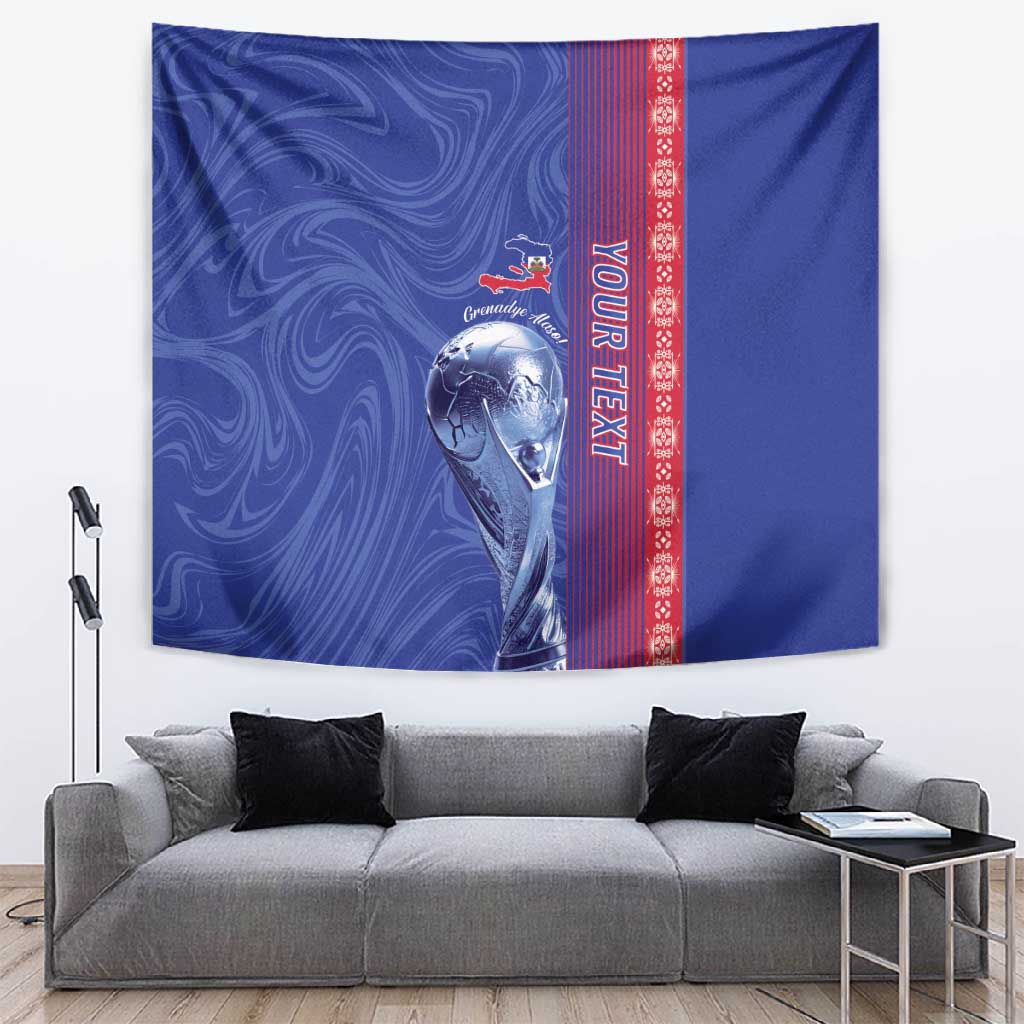 Custom Afro-Haiti Football Tapestry 2026 Grenadye Alaso Blue Version - Wonder Print Shop