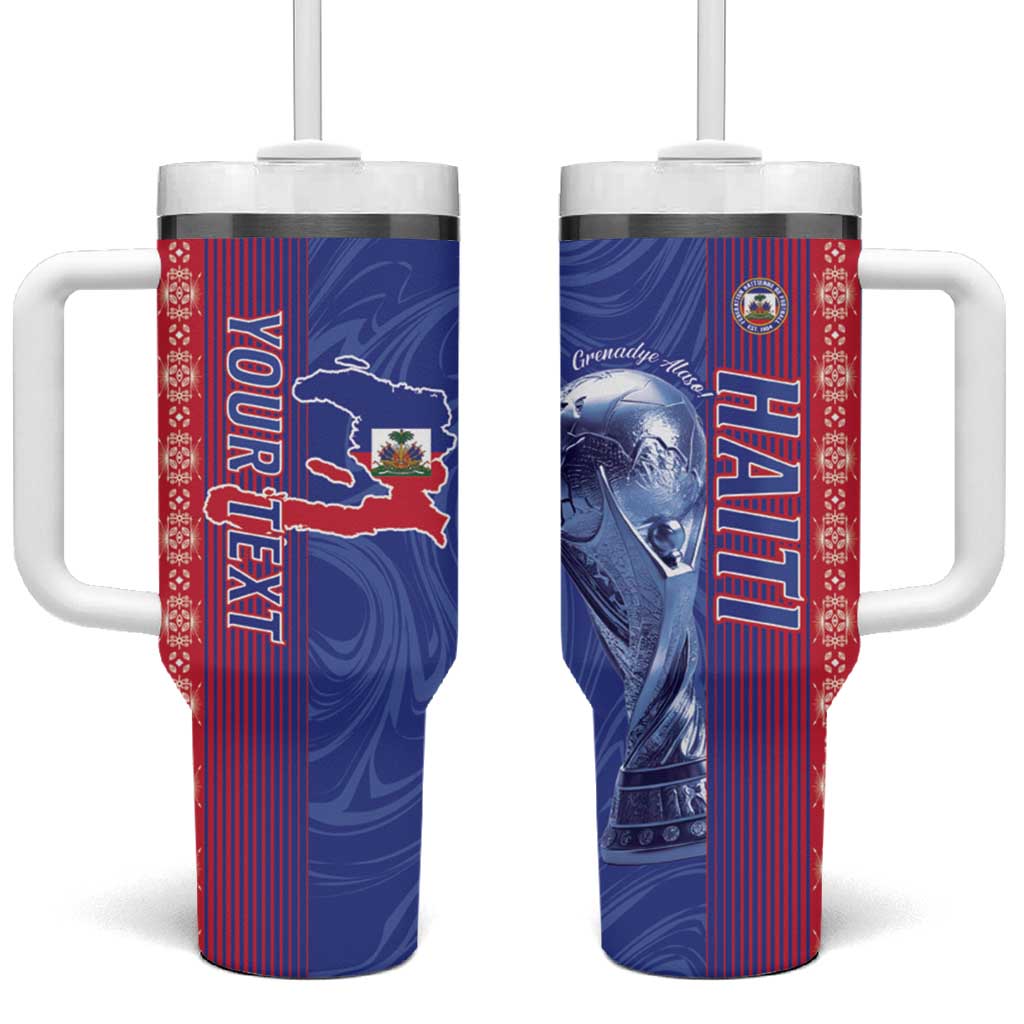 Custom Afro-Haiti Football Tumbler With Handle 2026 Grenadye Alaso Blue Version - Wonder Print Shop