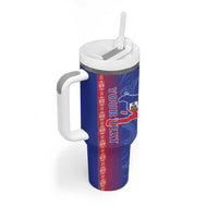 Custom Afro-Haiti Football Tumbler With Handle 2026 Grenadye Alaso Blue Version - Wonder Print Shop