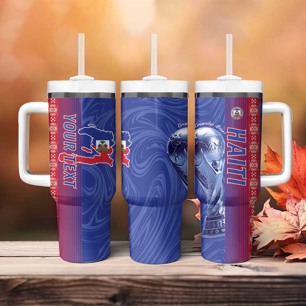 Custom Afro-Haiti Football Tumbler With Handle 2026 Grenadye Alaso Blue Version - Wonder Print Shop
