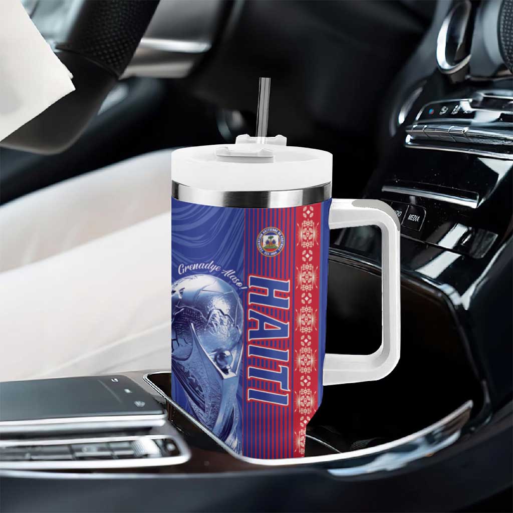 Custom Afro-Haiti Football Tumbler With Handle 2026 Grenadye Alaso Blue Version - Wonder Print Shop