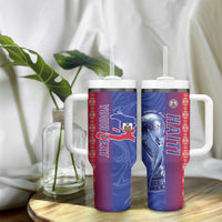 Custom Afro-Haiti Football Tumbler With Handle 2026 Grenadye Alaso Blue Version - Wonder Print Shop