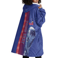 Custom Afro-Haiti Football Wearable Blanket Hoodie 2026 Grenadye Alaso Blue Version - Wonder Print Shop