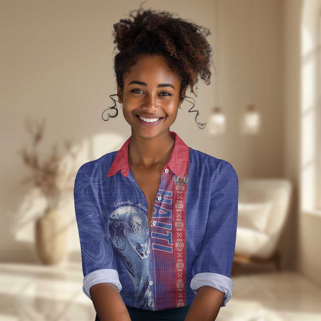 Custom Afro-Haiti Football Women Casual Shirt 2026 Grenadye Alaso Blue Version - Wonder Print Shop