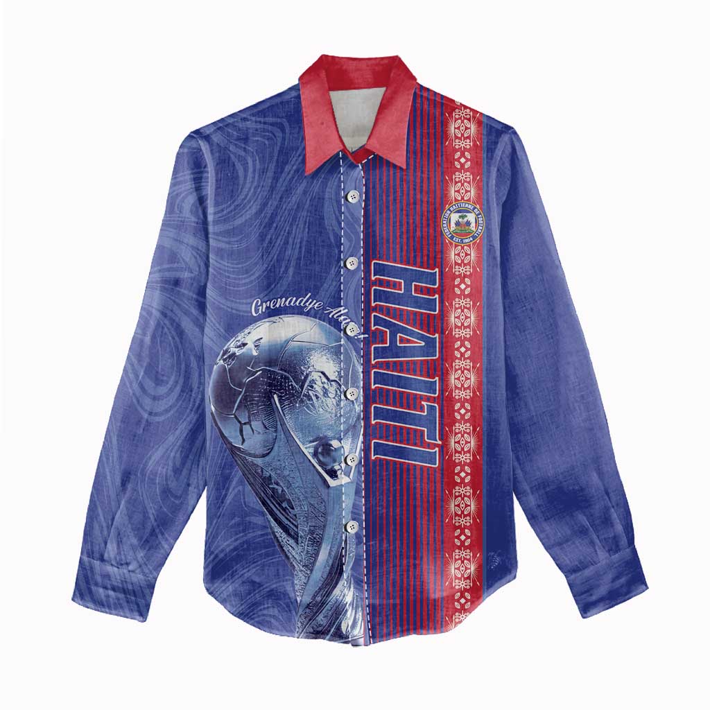 Custom Afro-Haiti Football Women Casual Shirt 2026 Grenadye Alaso Blue Version - Wonder Print Shop