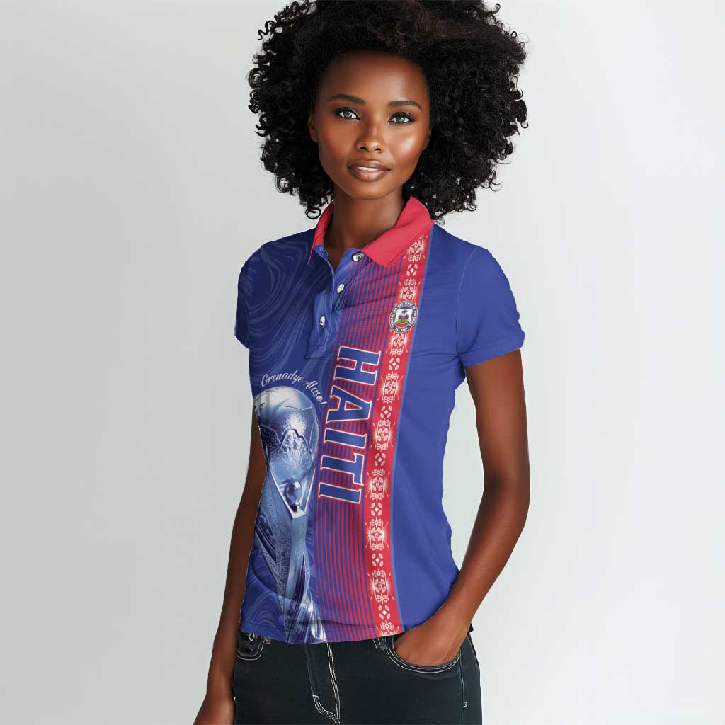 Custom Afro-Haiti Football Women Polo Shirt 2026 Grenadye Alaso Blue Version LT14