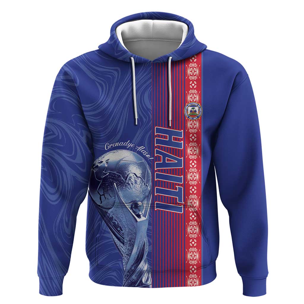 Custom Afro-Haiti Football Zip Hoodie 2026 Grenadye Alaso Blue Version - Wonder Print Shop