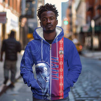Custom Afro-Haiti Football Zip Hoodie 2026 Grenadye Alaso Blue Version - Wonder Print Shop
