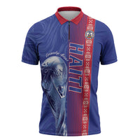 Custom Afro-Haiti Football Zipper Polo Shirt 2026 Grenadye Alaso Blue Version - Wonder Print Shop