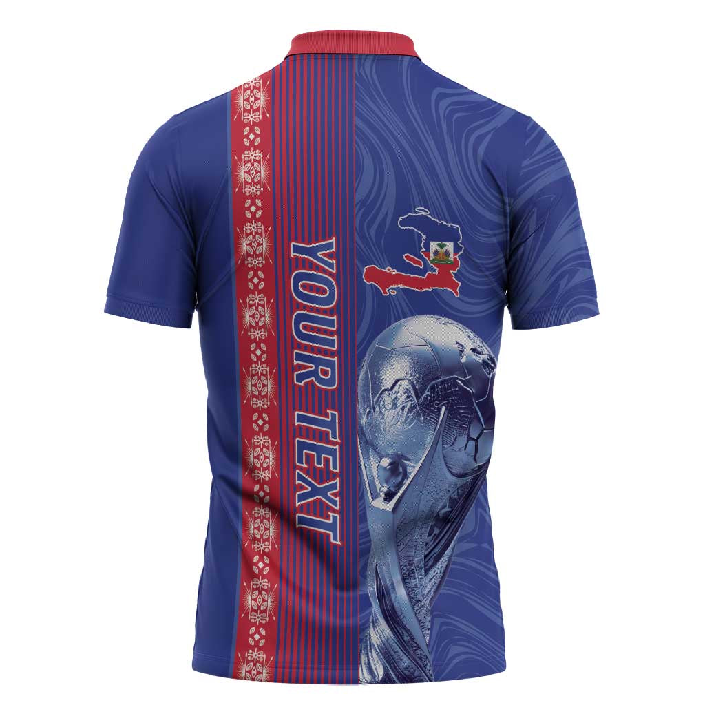 Custom Afro-Haiti Football Zipper Polo Shirt 2026 Grenadye Alaso Blue Version - Wonder Print Shop