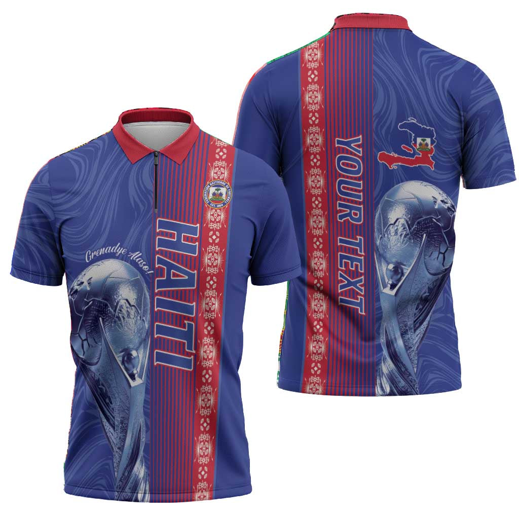 Custom Afro-Haiti Football Zipper Polo Shirt 2026 Grenadye Alaso Blue Version - Wonder Print Shop