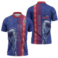 Custom Afro-Haiti Football Zipper Polo Shirt 2026 Grenadye Alaso Blue Version - Wonder Print Shop