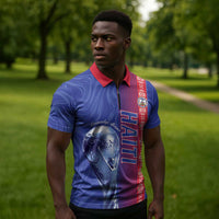 Custom Afro-Haiti Football Zipper Polo Shirt 2026 Grenadye Alaso Blue Version - Wonder Print Shop