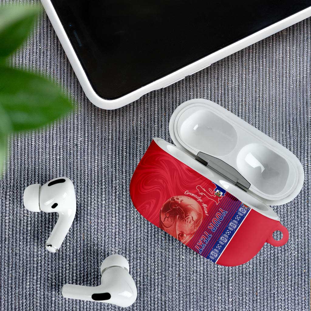 Custom Afro-Haiti Football AirPods Case 2026 Grenadye Alaso Red Version - Wonder Print Shop