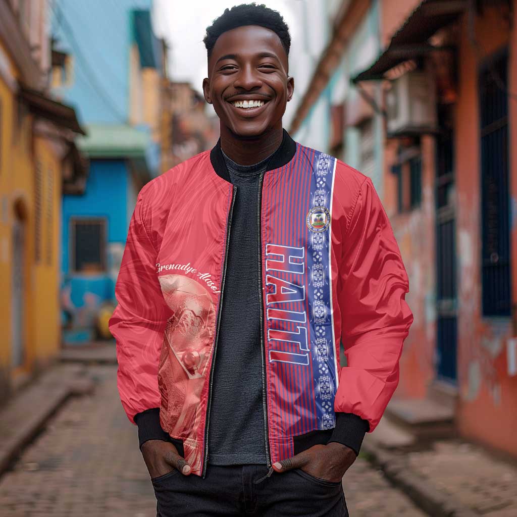 Custom Afro-Haiti Football Bomber Jacket 2026 Grenadye Alaso Red Version - Wonder Print Shop