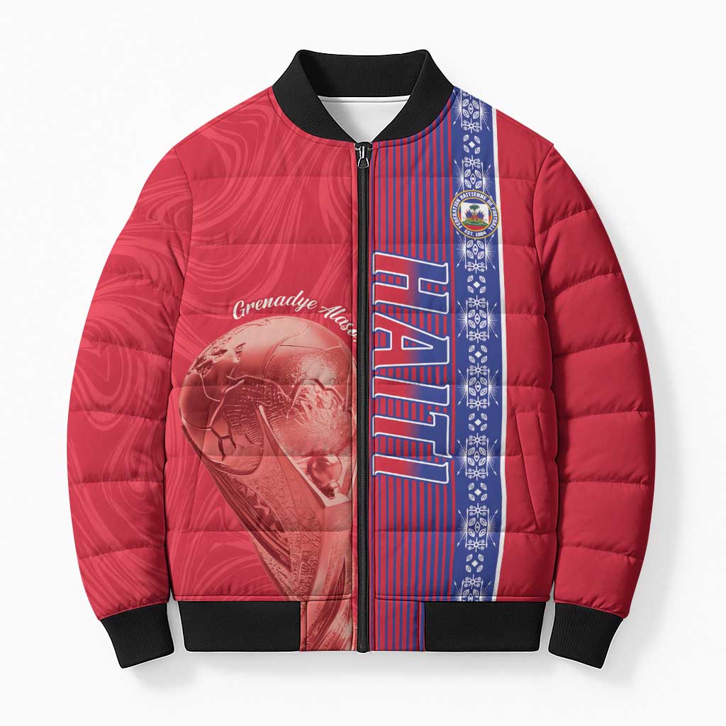 Custom Afro-Haiti Football Bomber Puffer Jacket 2026 Grenadye Alaso Red Version - Wonder Print Shop