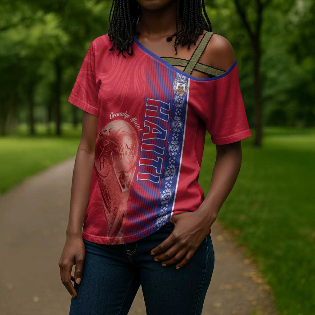 Custom Afro-Haiti Football Cross Shoulder Shirt 2026 Grenadye Alaso Red Version - Wonder Print Shop
