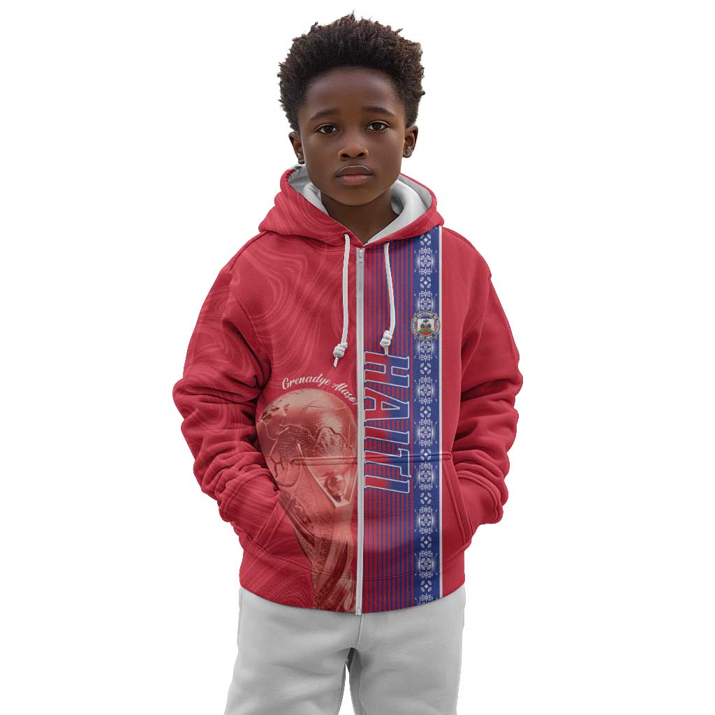Custom Afro-Haiti Football Kid Hoodie 2026 Grenadye Alaso Red Version - Wonder Print Shop