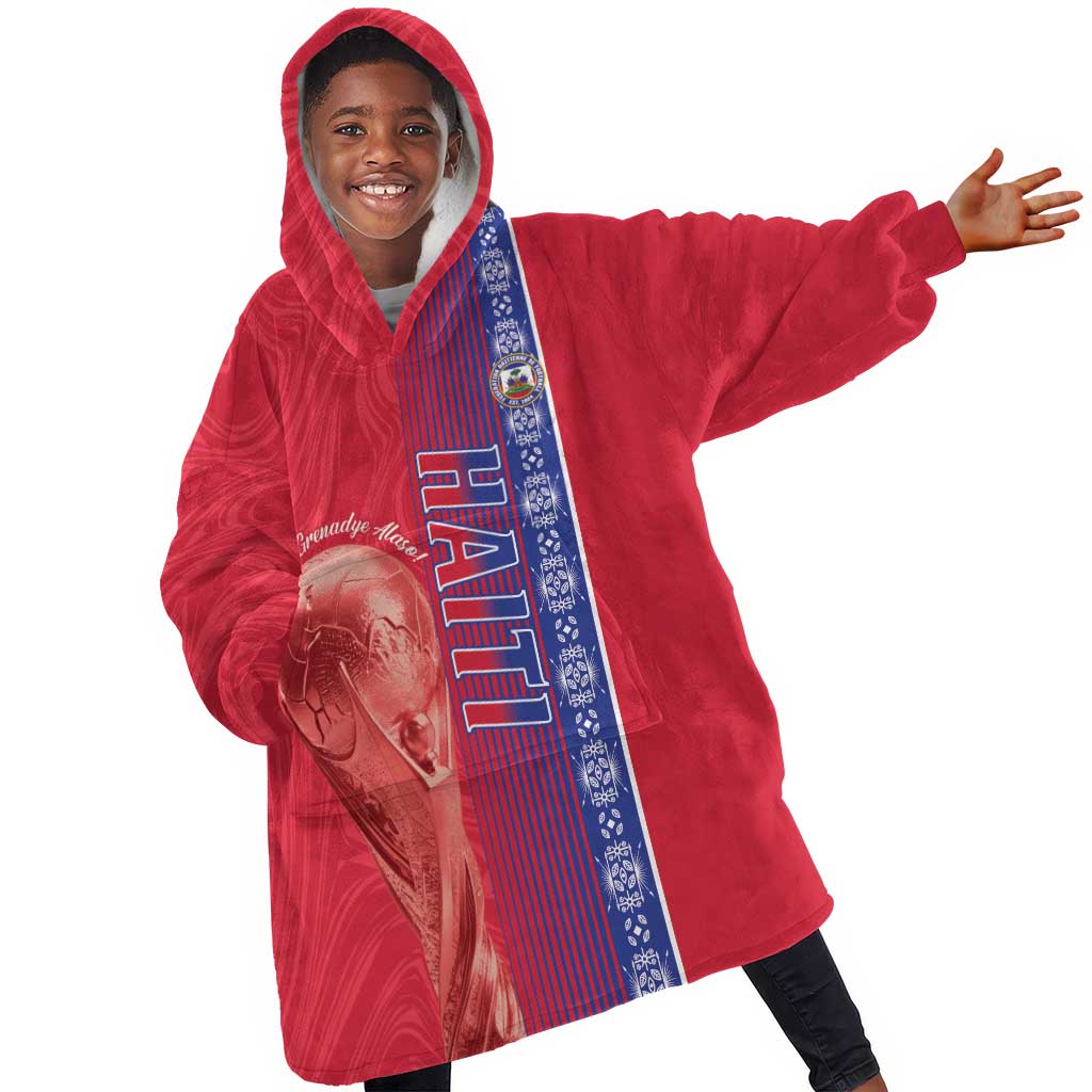 Custom Afro-Haiti Football Kid Wearable Blanket Hoodie 2026 Grenadye Alaso Red Version - Wonder Print Shop