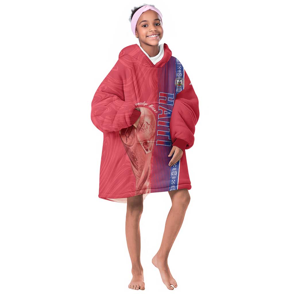 Custom Afro-Haiti Football Kid Wearable Blanket Hoodie 2026 Grenadye Alaso Red Version - Wonder Print Shop
