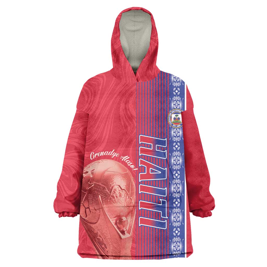 Custom Afro-Haiti Football Kid Wearable Blanket Hoodie 2026 Grenadye Alaso Red Version - Wonder Print Shop