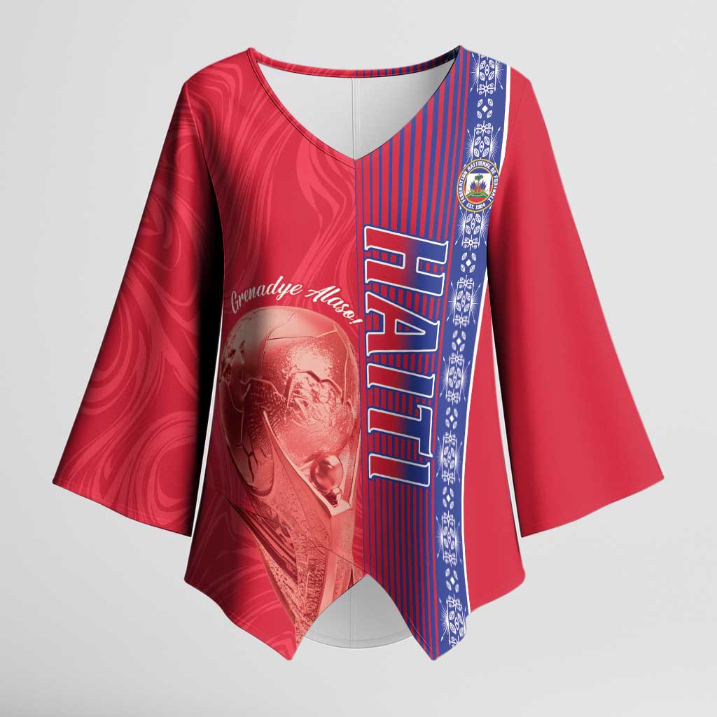 Custom Afro-Haiti Football Kimono Sleeve Blouse 2026 Grenadye Alaso Red Version - Wonder Print Shop