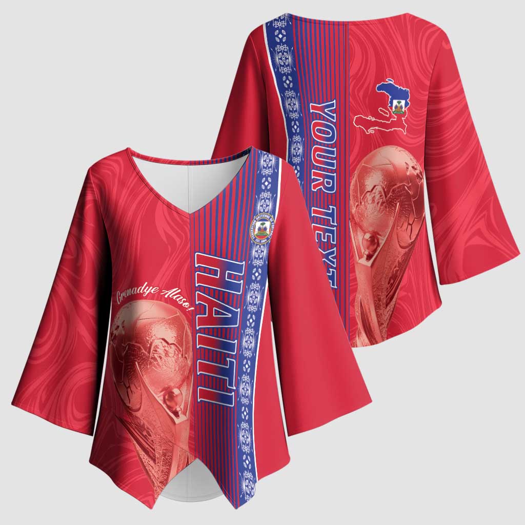 Custom Afro-Haiti Football Kimono Sleeve Blouse 2026 Grenadye Alaso Red Version - Wonder Print Shop