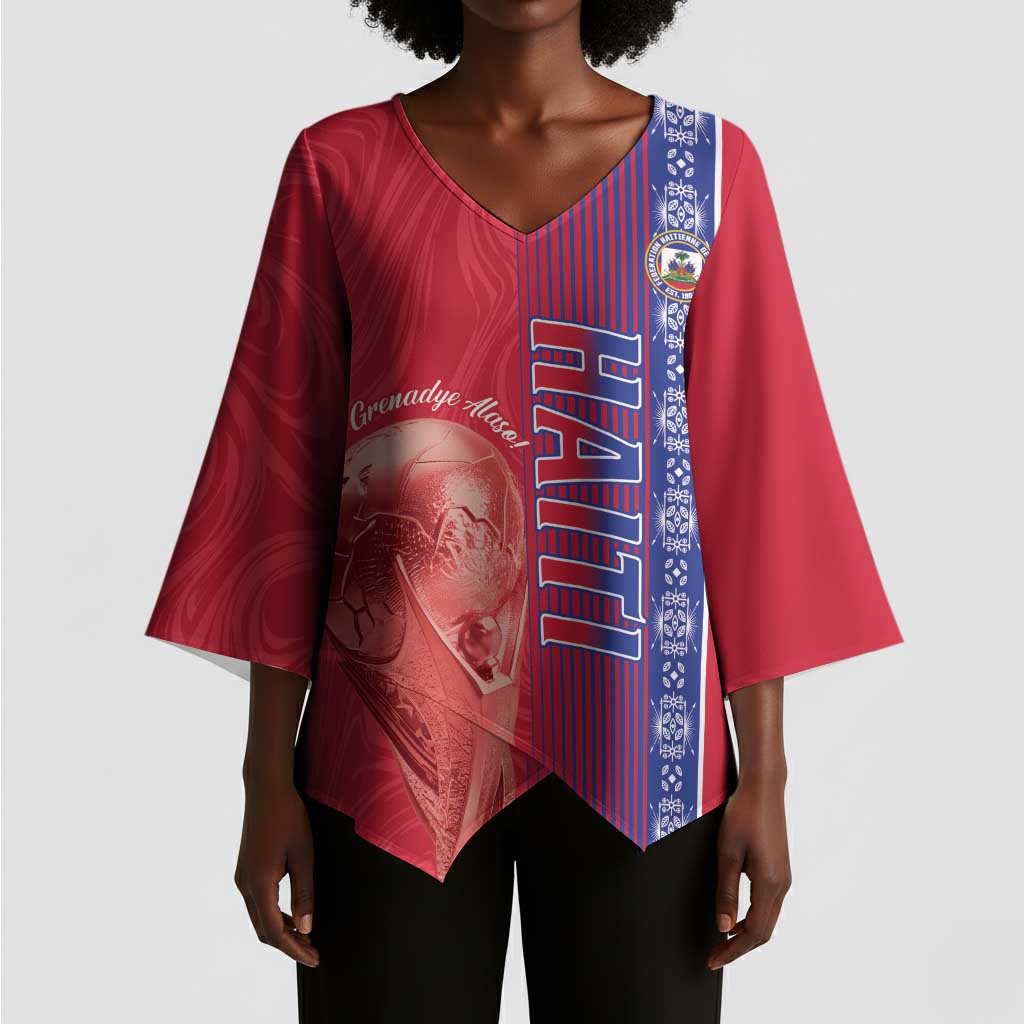 Custom Afro-Haiti Football Kimono Sleeve Blouse 2026 Grenadye Alaso Red Version - Wonder Print Shop