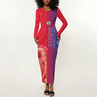 Custom Afro-Haiti Football Long Sleeve Bodycon Dress 2026 Grenadye Alaso Red Version - Wonder Print Shop