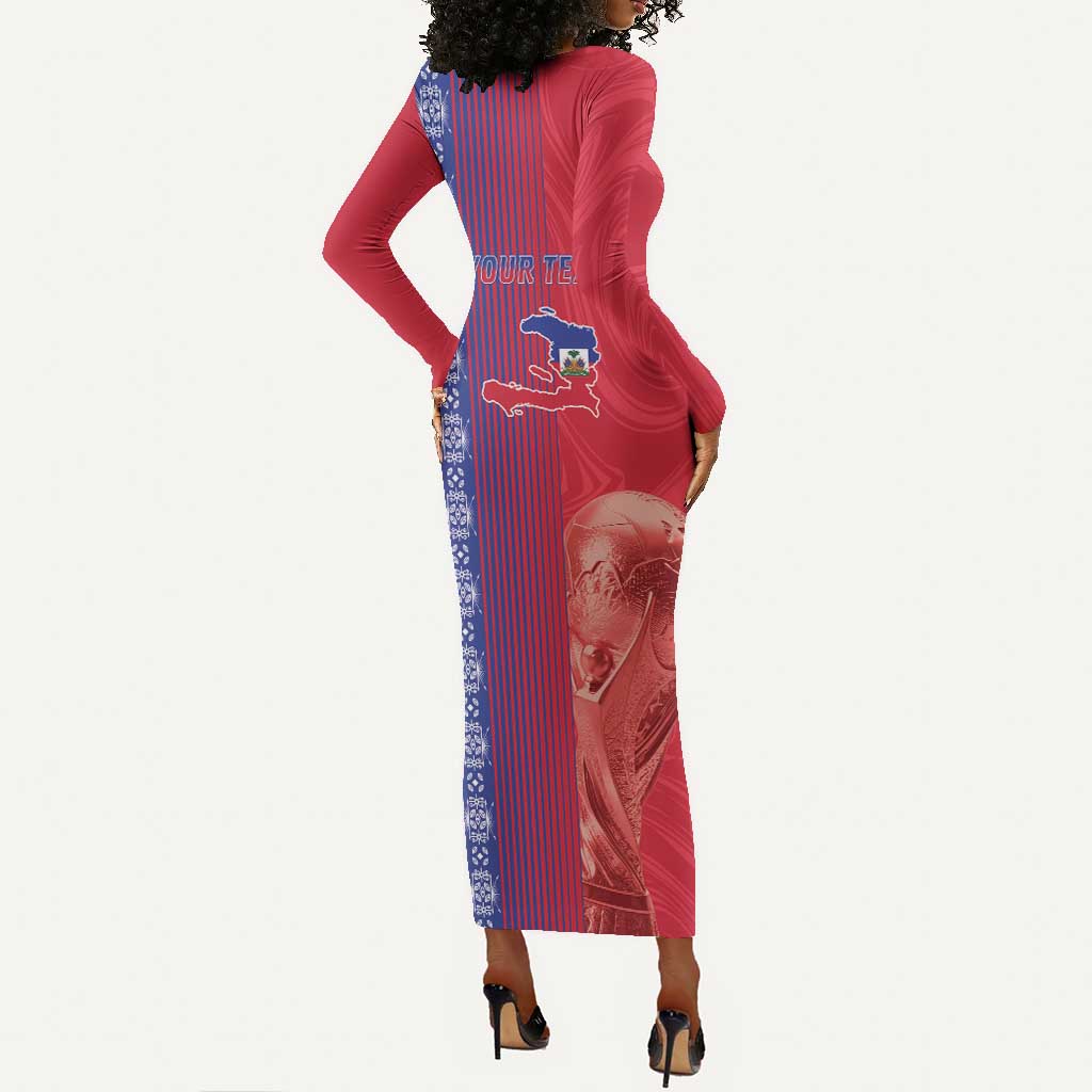Custom Afro-Haiti Football Long Sleeve Bodycon Dress 2026 Grenadye Alaso Red Version - Wonder Print Shop