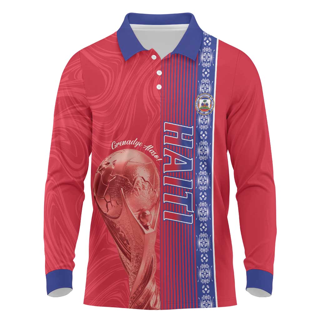 Custom Afro-Haiti Football Long Sleeve Polo Shirt 2026 Grenadye Alaso Red Version - Wonder Print Shop