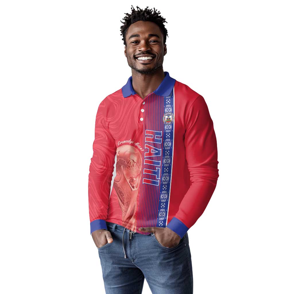 Custom Afro-Haiti Football Long Sleeve Polo Shirt 2026 Grenadye Alaso Red Version - Wonder Print Shop