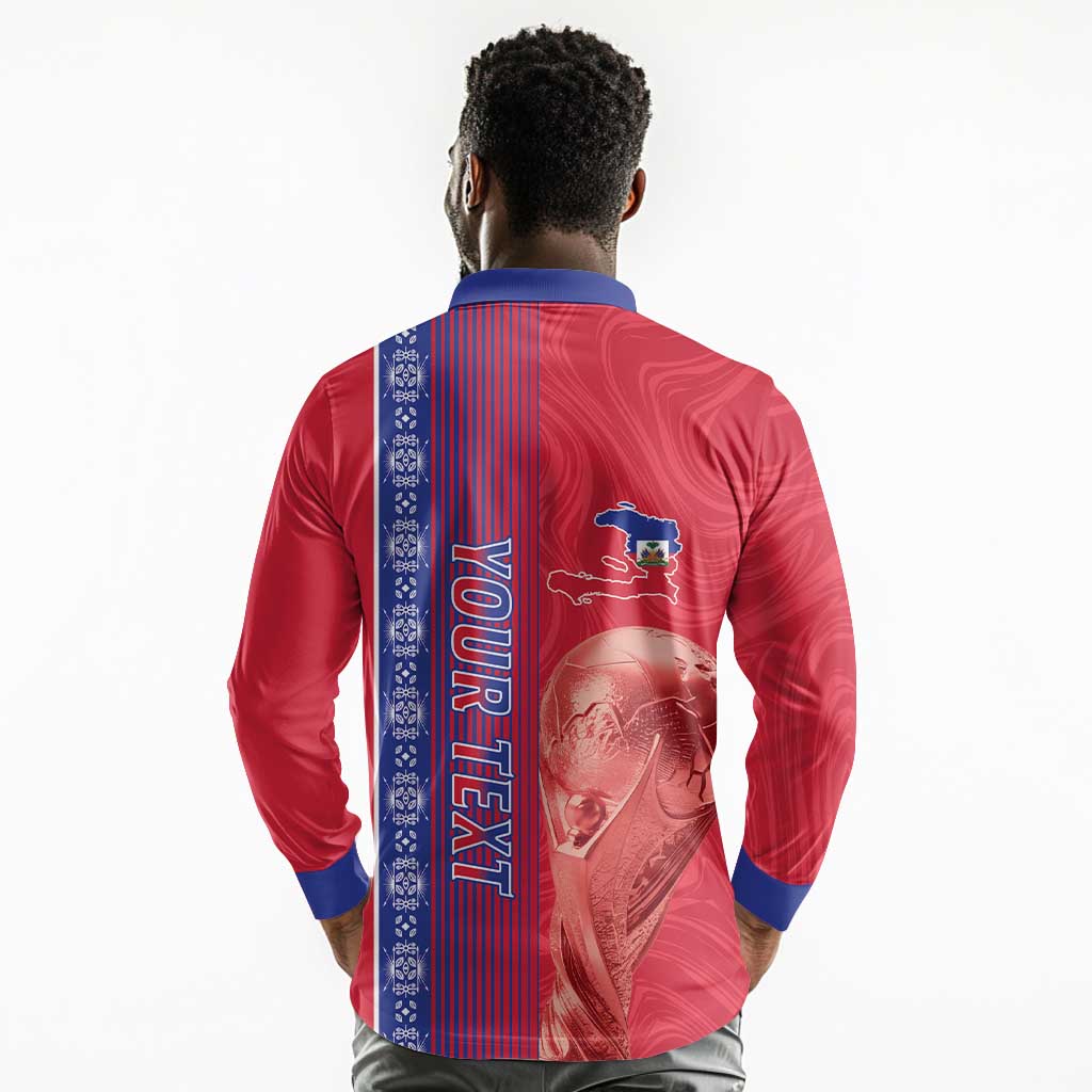 Custom Afro-Haiti Football Long Sleeve Polo Shirt 2026 Grenadye Alaso Red Version - Wonder Print Shop