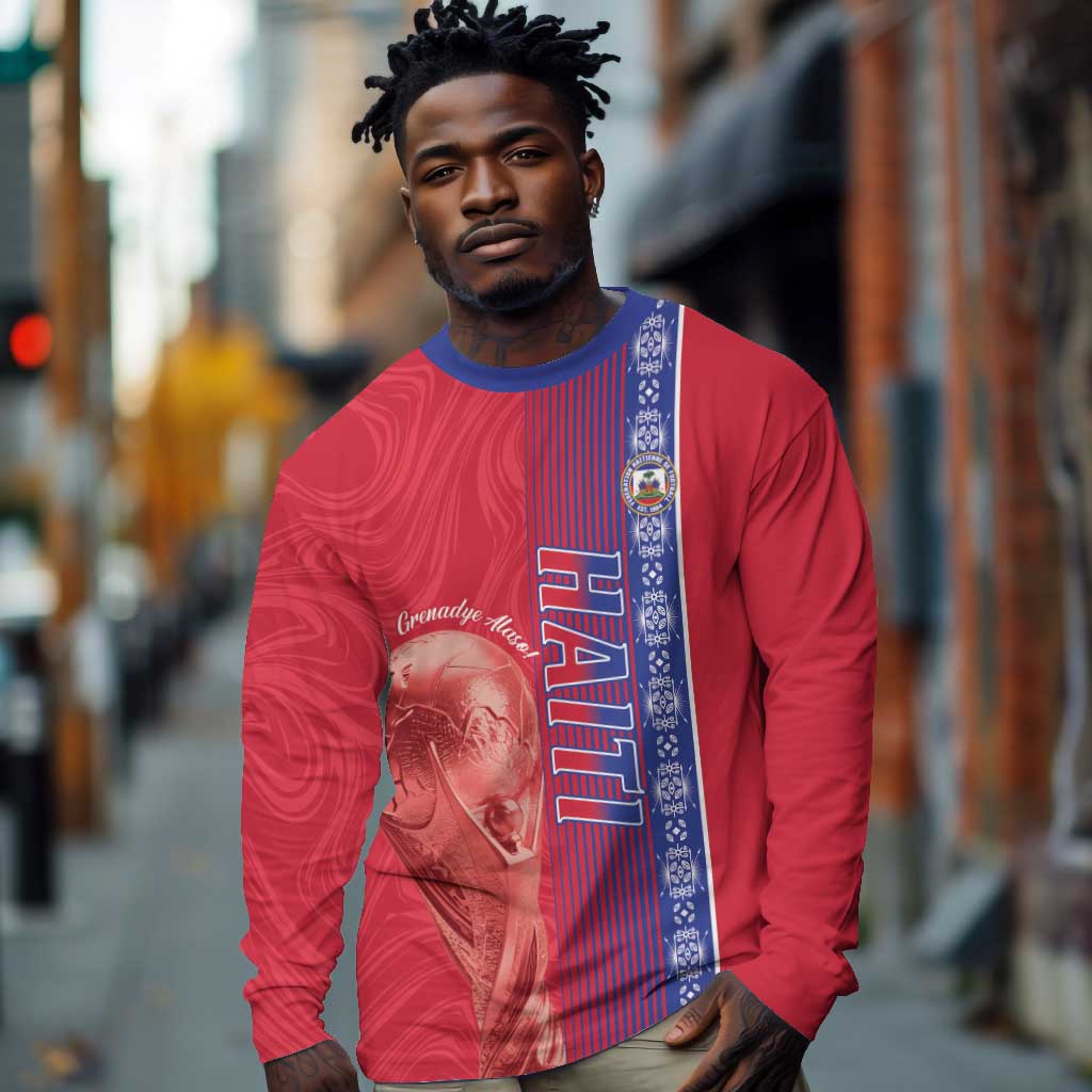 Custom Afro-Haiti Football Long Sleeve Shirt 2026 Grenadye Alaso Red Version - Wonder Print Shop