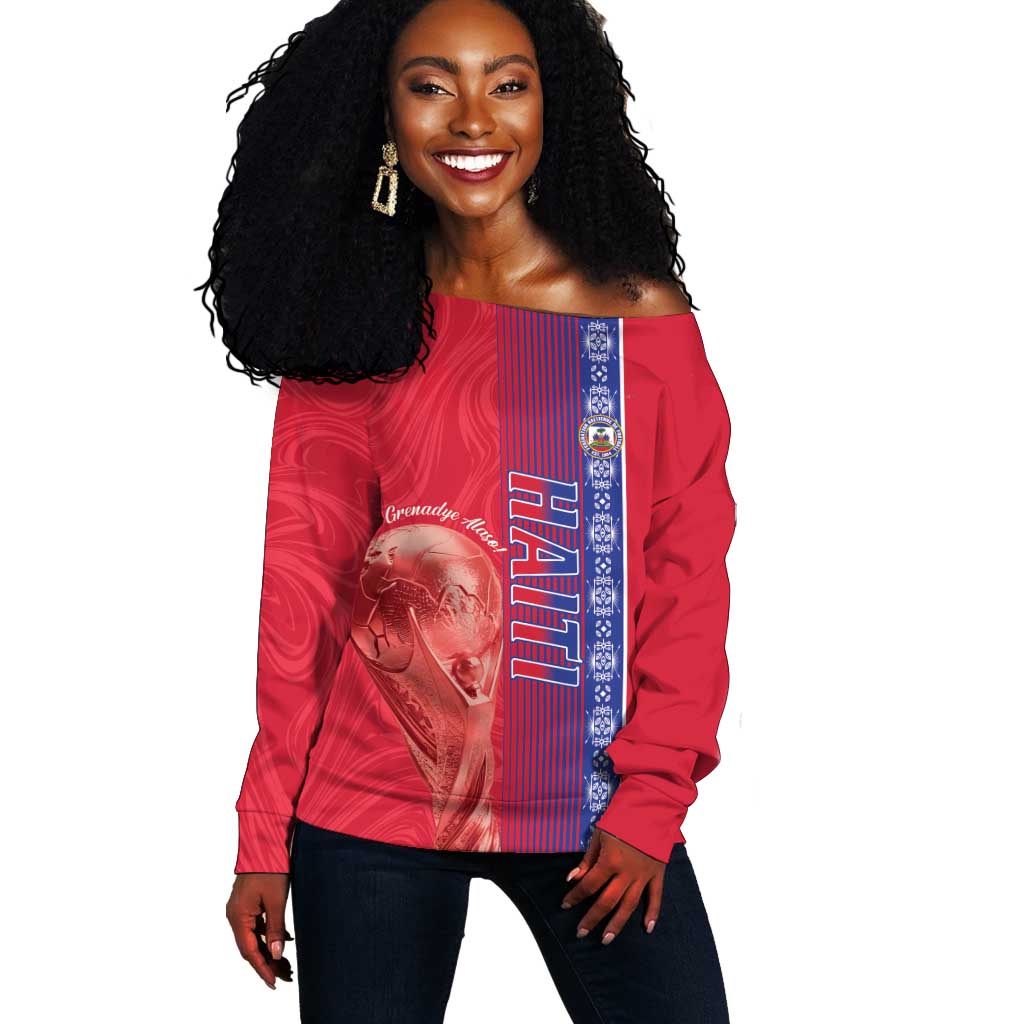 Custom Afro-Haiti Football Off Shoulder Sweater 2026 Grenadye Alaso Red Version - Wonder Print Shop