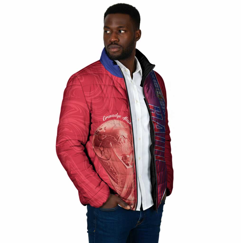 Custom Afro-Haiti Football Padded Jacket 2026 Grenadye Alaso Red Version - Wonder Print Shop