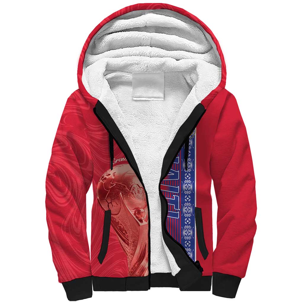 Custom Afro-Haiti Football Sherpa Hoodie 2026 Grenadye Alaso Red Version - Wonder Print Shop