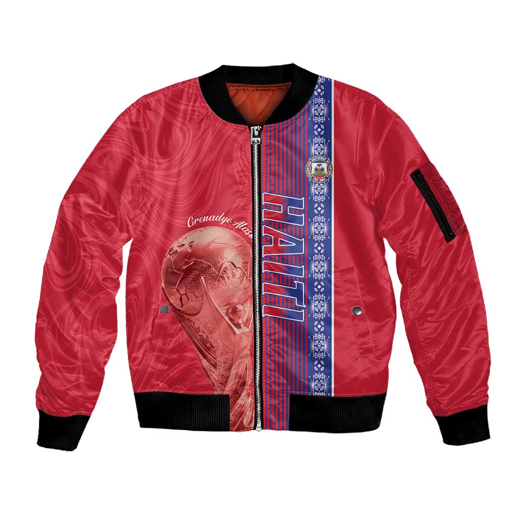 Custom Afro-Haiti Football Sleeve Zip Bomber Jacket 2026 Grenadye Alaso Red Version - Wonder Print Shop