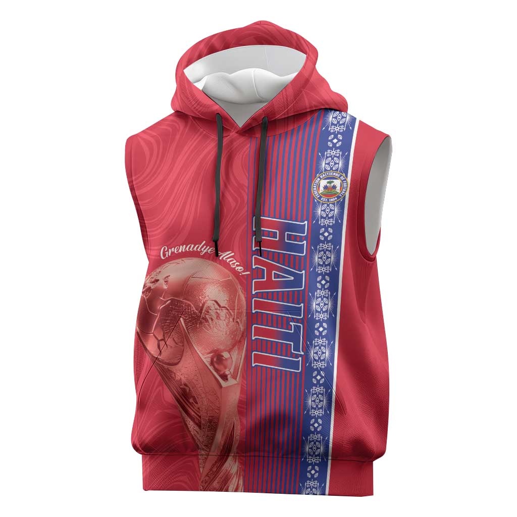 Custom Afro-Haiti Football Sleeveless Hoodie 2026 Grenadye Alaso Red Version - Wonder Print Shop