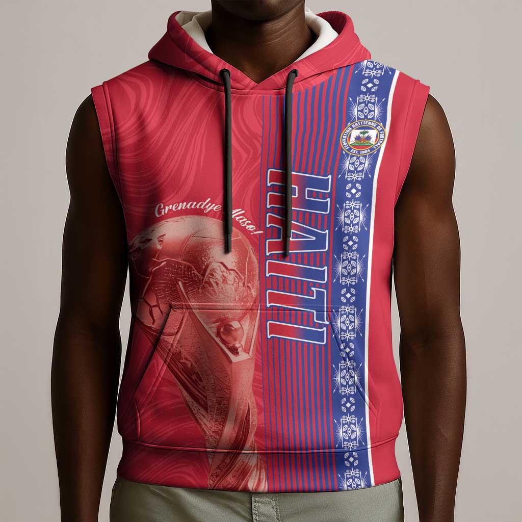 Custom Afro-Haiti Football Sleeveless Hoodie 2026 Grenadye Alaso Red Version - Wonder Print Shop