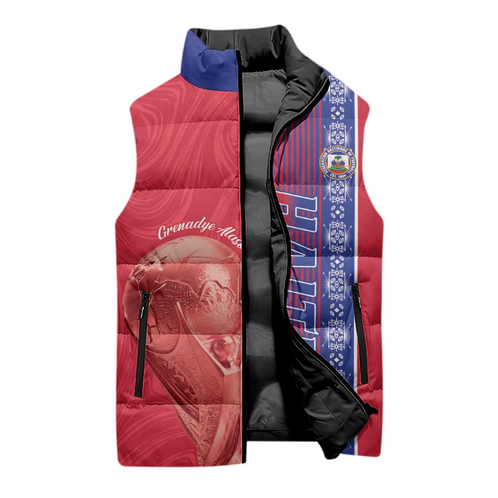 Custom Afro-Haiti Football Sleeveless Puffer Jacket 2026 Grenadye Alaso Red Version - Wonder Print Shop