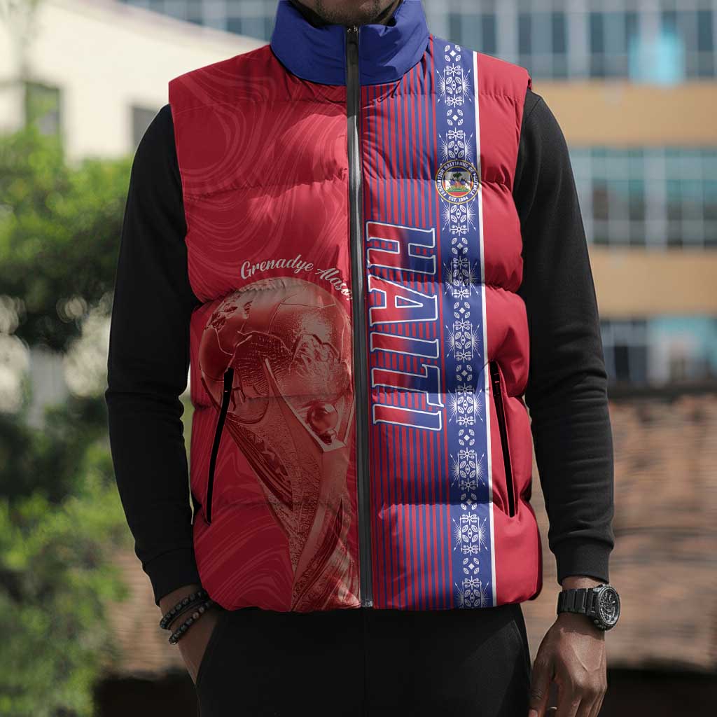 Custom Afro-Haiti Football Sleeveless Puffer Jacket 2026 Grenadye Alaso Red Version - Wonder Print Shop