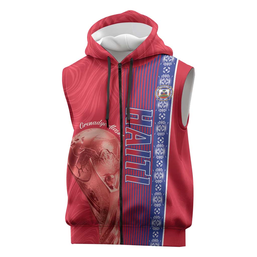 Custom Afro-Haiti Football Sleeveless Zip Hoodie 2026 Grenadye Alaso Red Version - Wonder Print Shop