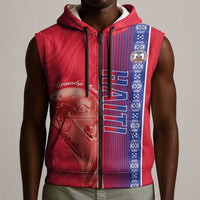 Custom Afro-Haiti Football Sleeveless Zip Hoodie 2026 Grenadye Alaso Red Version - Wonder Print Shop